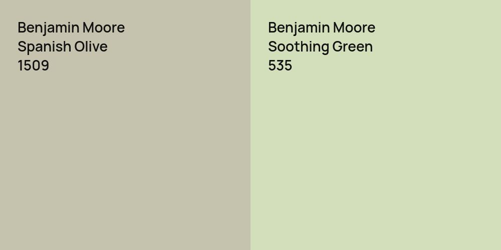 Benjamin Moore Spanish Olive vs. Benjamin Moore Soothing Green