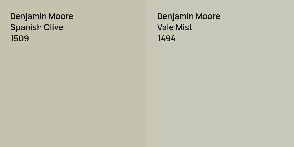 Benjamin Moore Spanish Olive vs. Benjamin Moore Vale Mist