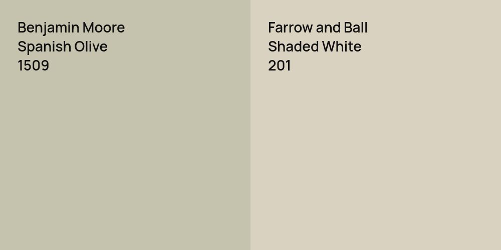 Benjamin Moore Spanish Olive vs. Farrow and Ball Shaded White