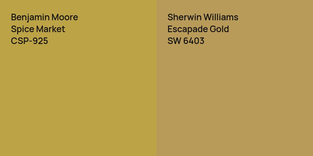 Benjamin Moore Spice Market vs. Sherwin Williams Escapade Gold