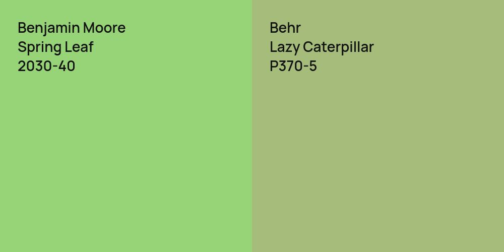 Benjamin Moore Spring Leaf vs. Behr Lazy Caterpillar