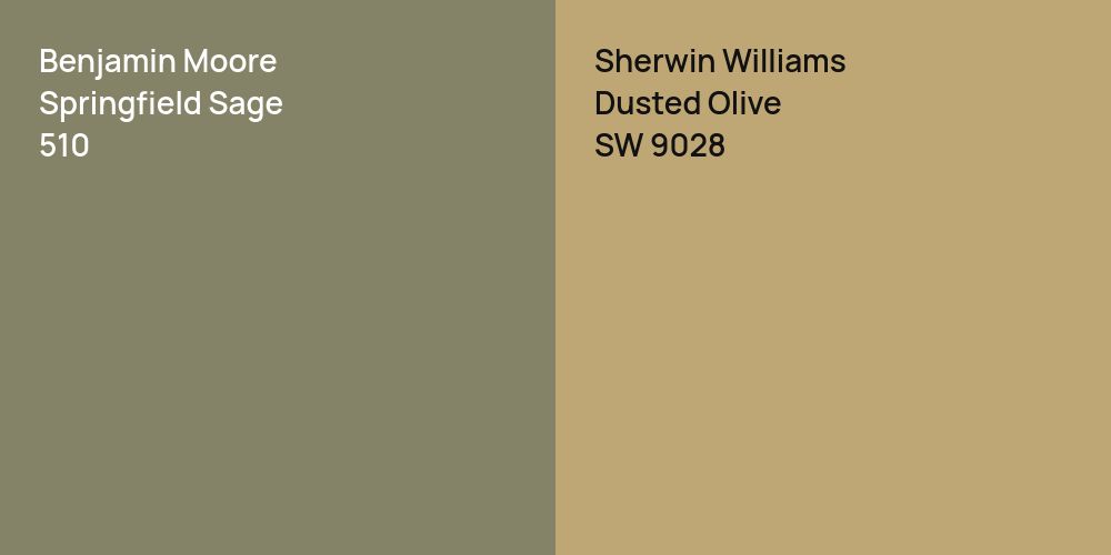 Benjamin Moore Springfield Sage vs. Sherwin Williams Dusted Olive