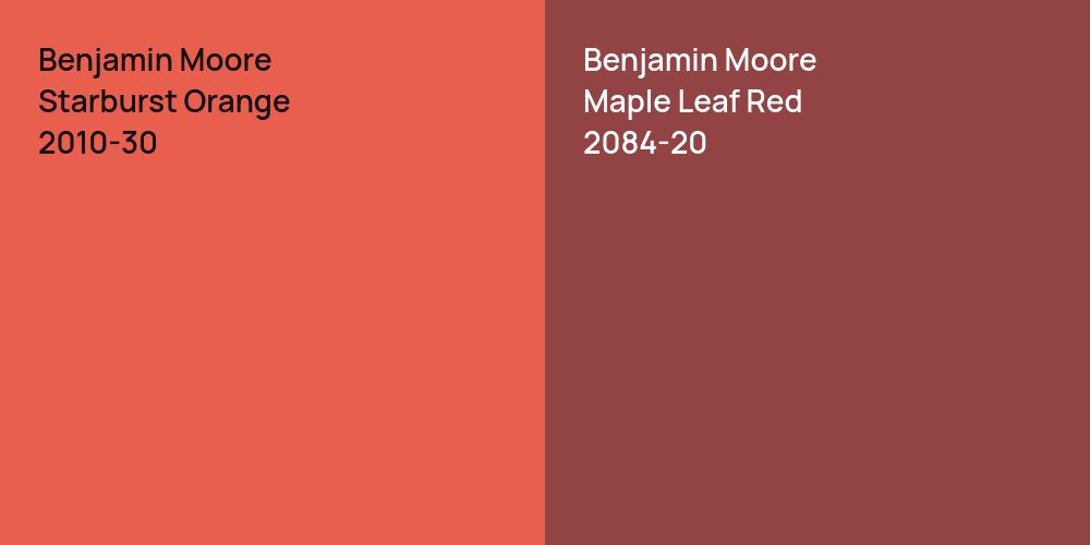 Benjamin Moore Starburst Orange vs. Benjamin Moore Maple Leaf Red