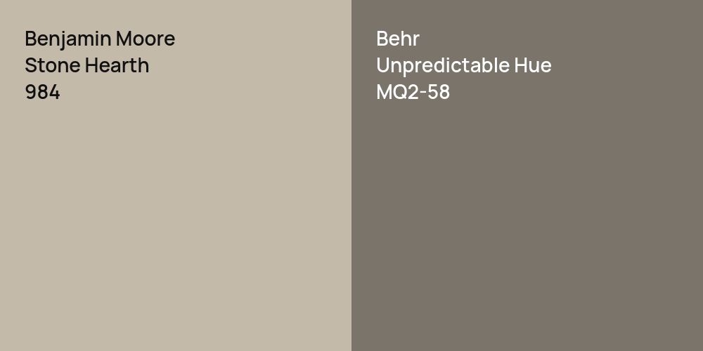 Benjamin Moore Stone Hearth vs. Behr Unpredictable Hue