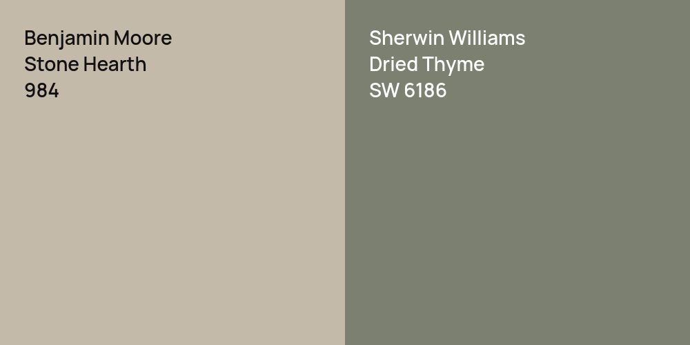 Benjamin Moore Stone Hearth vs. Sherwin Williams Dried Thyme