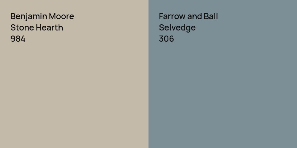 Benjamin Moore Stone Hearth vs. Farrow and Ball Selvedge