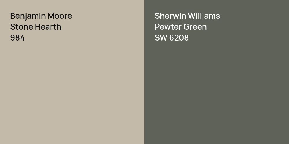 Benjamin Moore Stone Hearth vs. Sherwin Williams Pewter Green