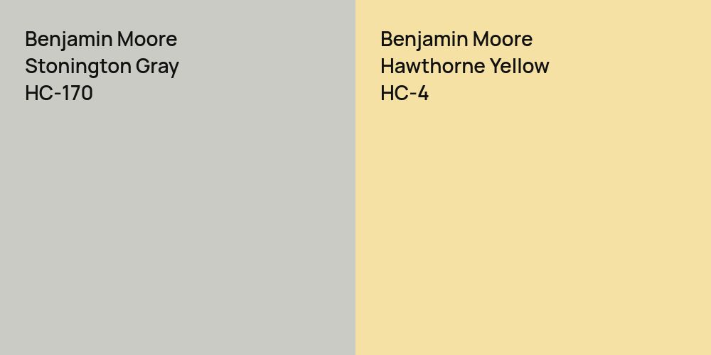 Benjamin Moore Stonington Gray vs. Benjamin Moore Hawthorne Yellow