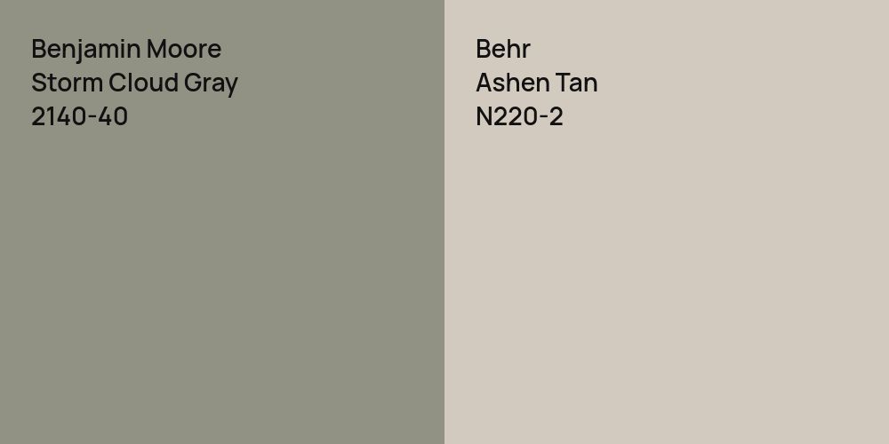 Benjamin Moore Storm Cloud Gray vs. Behr Ashen Tan