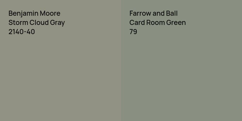 Benjamin Moore Storm Cloud Gray vs. Farrow and Ball Card Room Green