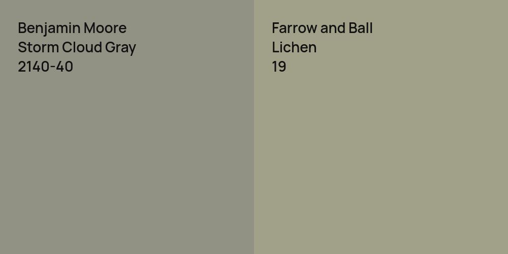 Benjamin Moore Storm Cloud Gray vs. Farrow and Ball Lichen