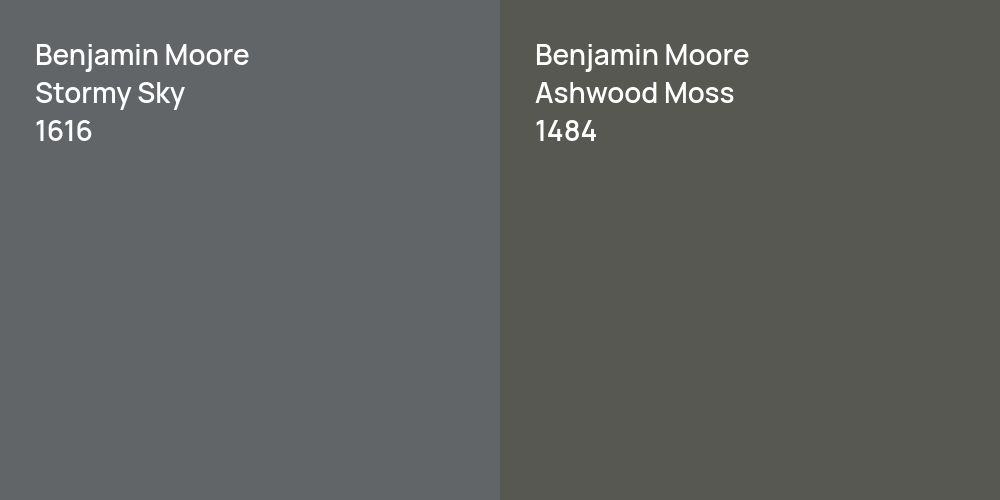 Benjamin Moore Stormy Sky vs. Benjamin Moore Ashwood Moss