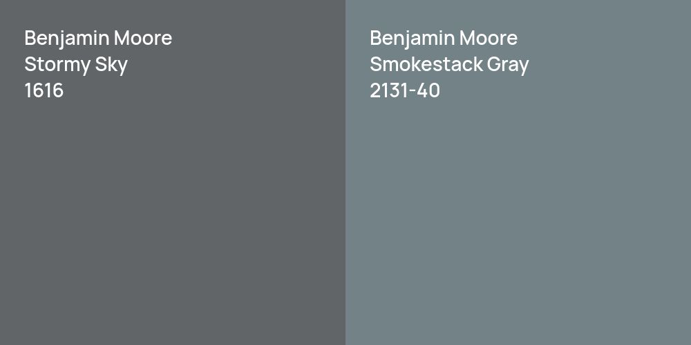 Benjamin Moore Stormy Sky vs. Benjamin Moore Smokestack Gray