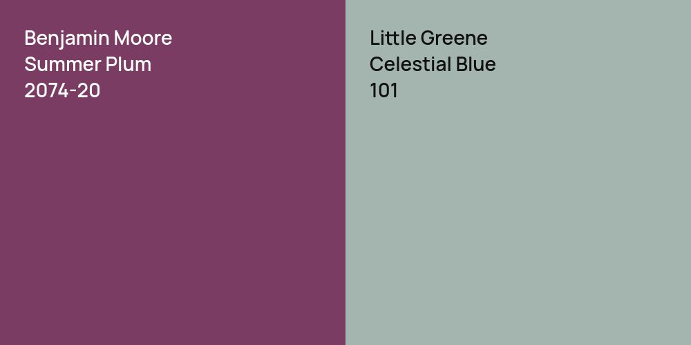 Benjamin Moore Summer Plum vs. Little Greene Celestial Blue