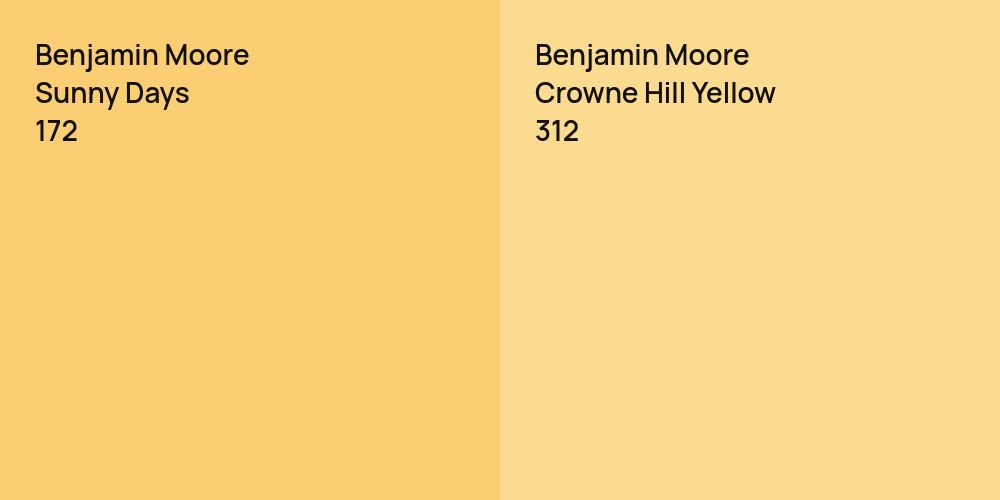 Benjamin Moore Sunny Days vs. Benjamin Moore Crowne Hill Yellow