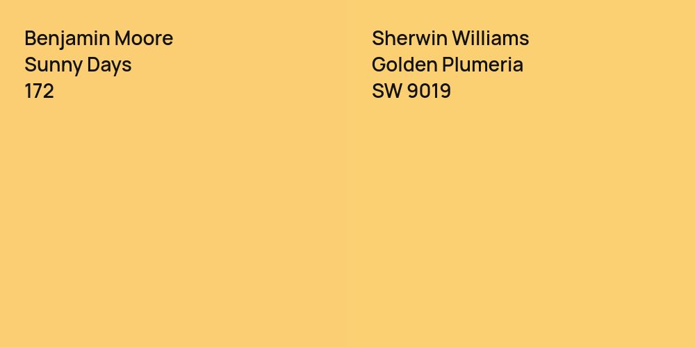 Benjamin Moore Sunny Days vs. Sherwin Williams Golden Plumeria