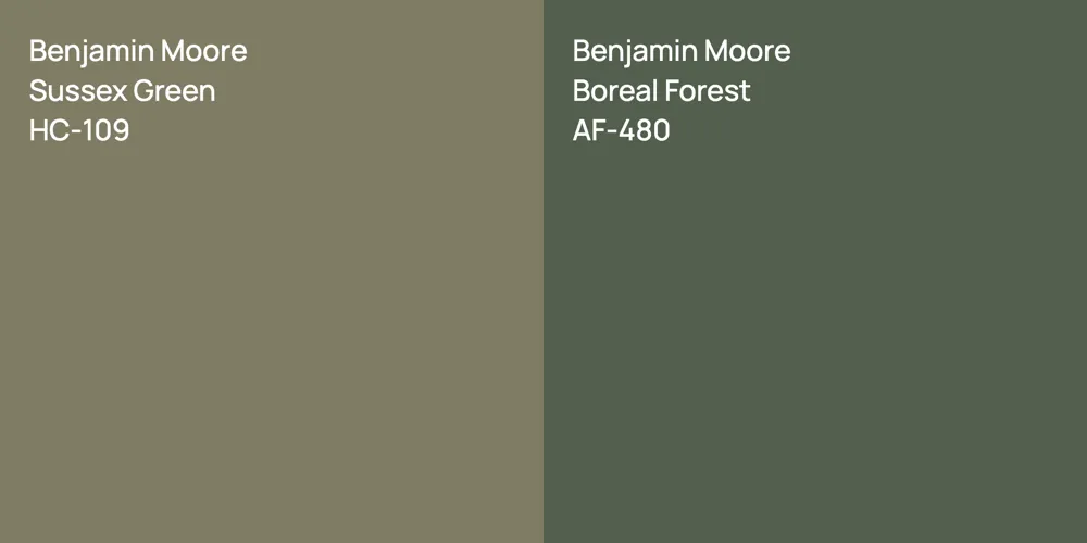 Benjamin Moore Sussex Green vs. Benjamin Moore Boreal Forest