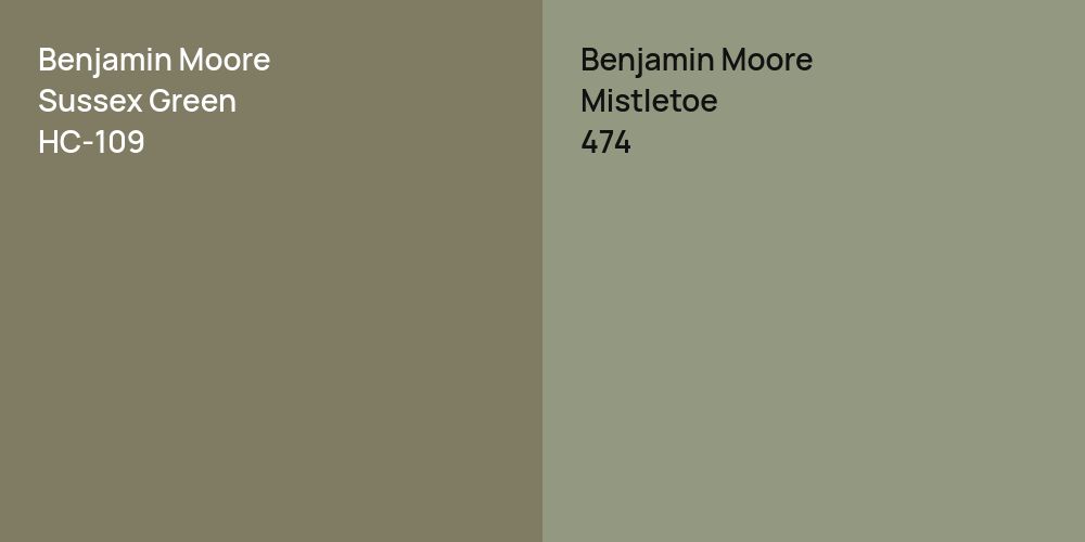 Benjamin Moore Sussex Green vs. Benjamin Moore Mistletoe