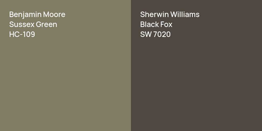 Benjamin Moore Sussex Green vs. Sherwin Williams Black Fox