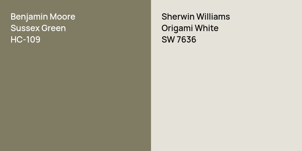 Benjamin Moore Sussex Green vs. Sherwin Williams Origami White