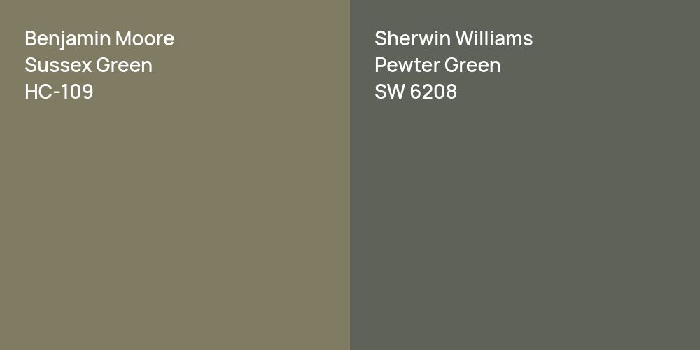 Benjamin Moore Sussex Green vs. Sherwin Williams Pewter Green