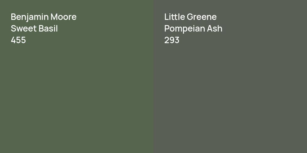 Benjamin Moore Sweet Basil vs. Little Greene Pompeian Ash