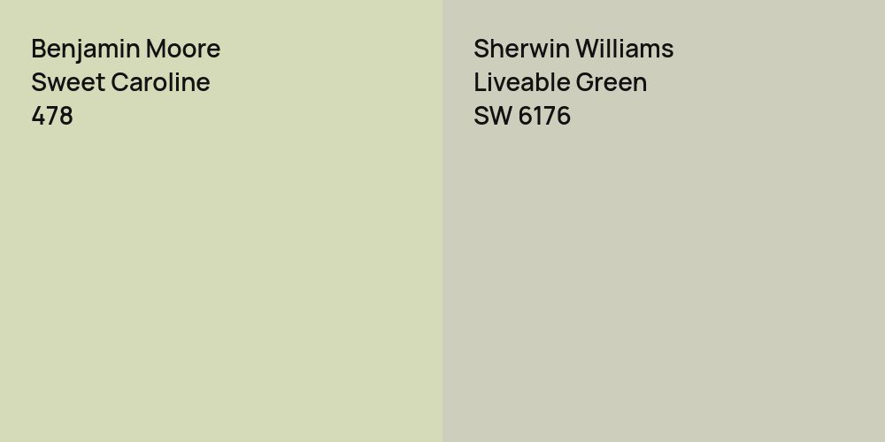 Benjamin Moore Sweet Caroline vs. Sherwin Williams Liveable Green