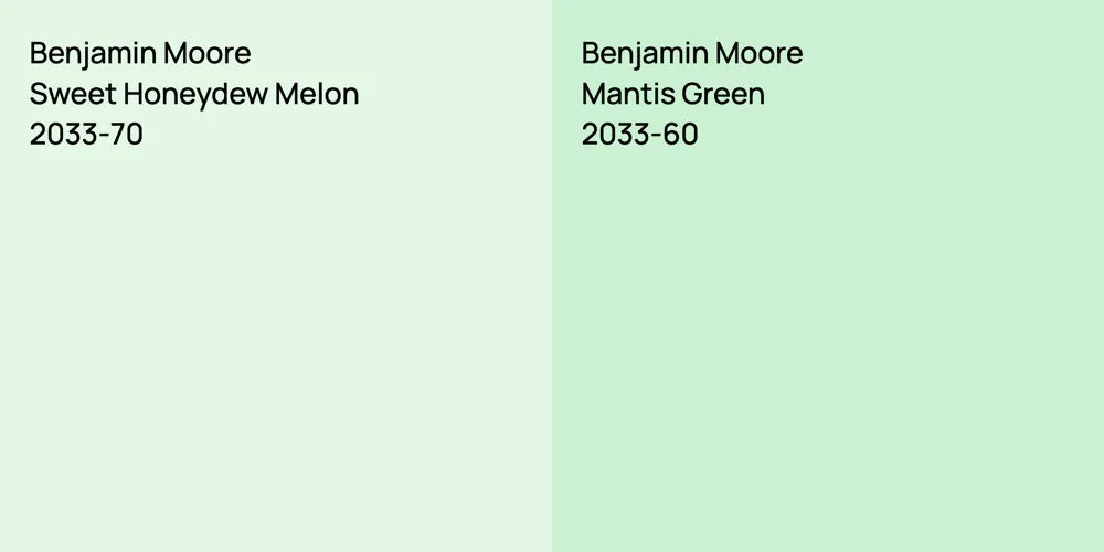 Benjamin Moore Sweet Honeydew Melon vs. Benjamin Moore Mantis Green