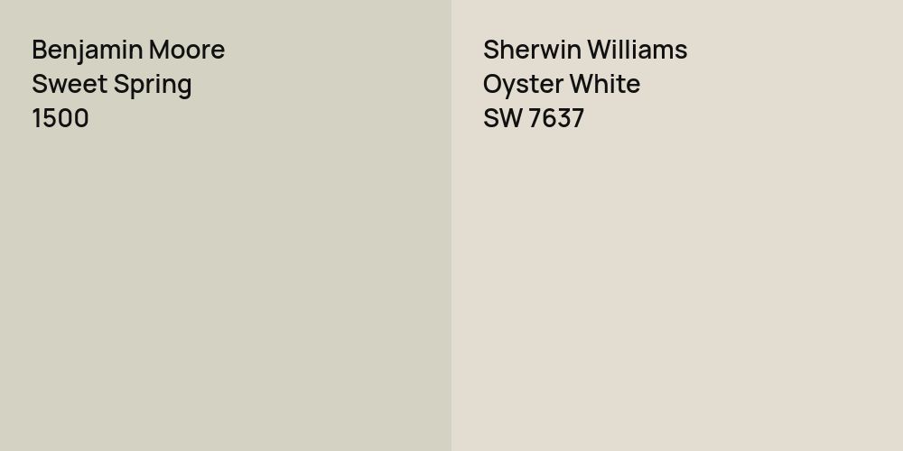 Benjamin Moore Sweet Spring vs. Sherwin Williams Oyster White