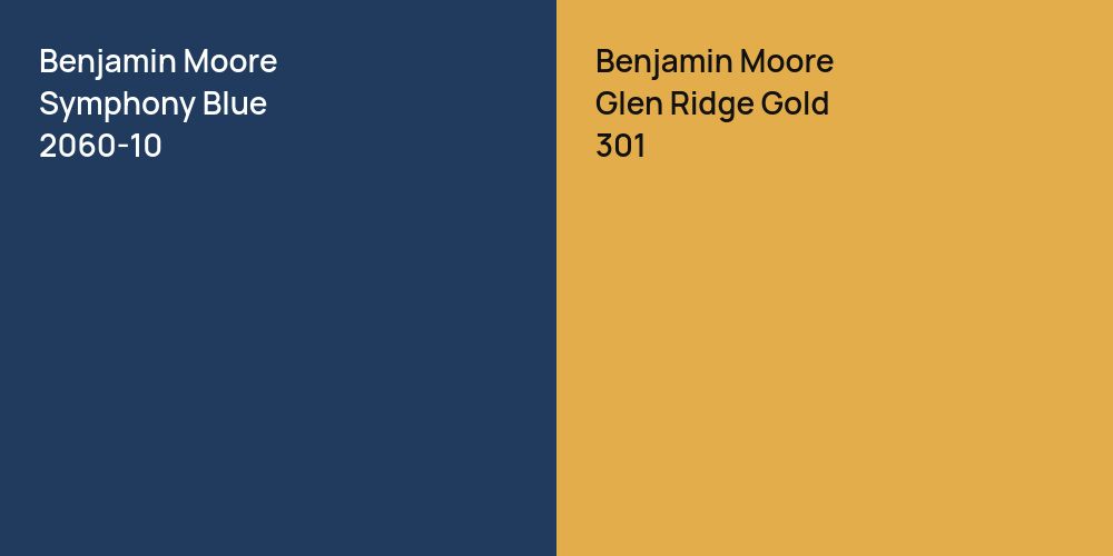 Benjamin Moore Symphony Blue vs. Benjamin Moore Glen Ridge Gold