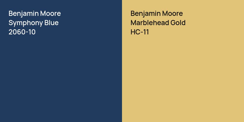 Benjamin Moore Symphony Blue vs. Benjamin Moore Marblehead Gold