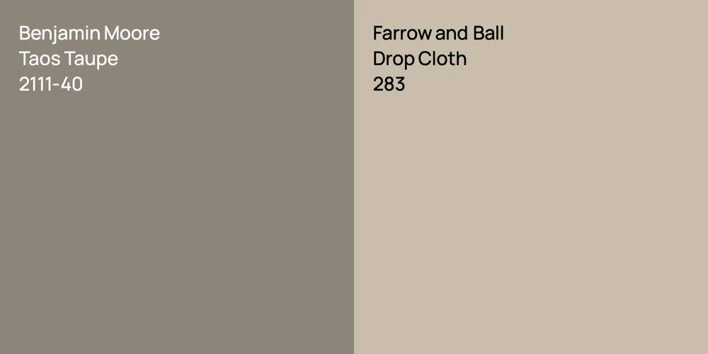 Benjamin Moore Taos Taupe vs. Farrow and Ball Drop Cloth comparison