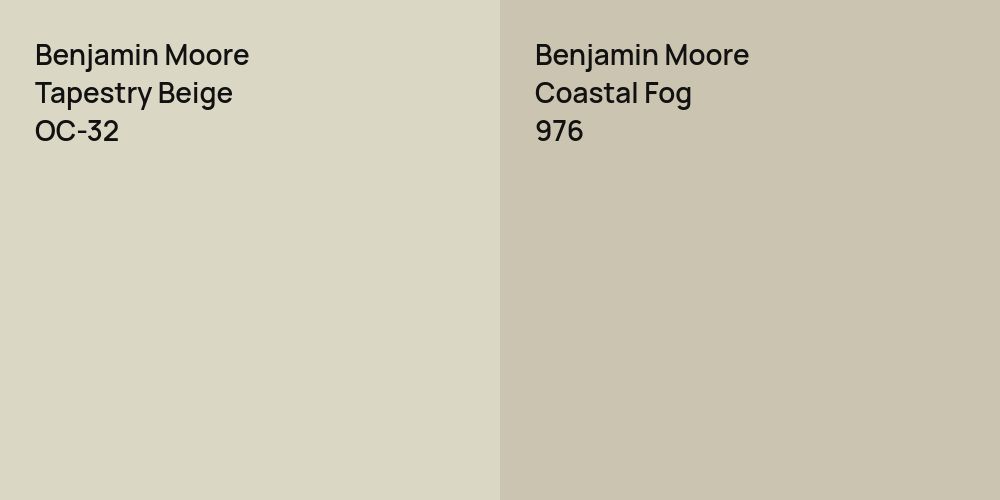 Benjamin Moore Tapestry Beige vs. Benjamin Moore Coastal Fog