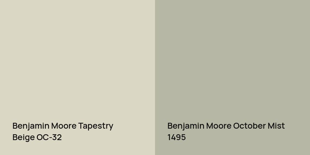 Benjamin Moore Tapestry Beige vs. Benjamin Moore October Mist