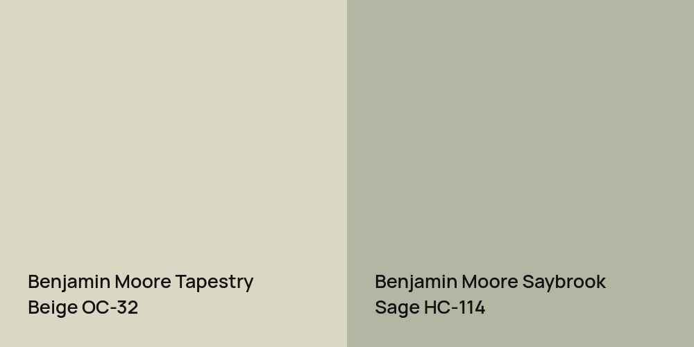 Benjamin Moore Tapestry Beige vs. Benjamin Moore Saybrook Sage