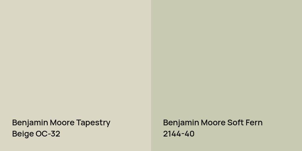 Benjamin Moore Tapestry Beige vs. Benjamin Moore Soft Fern