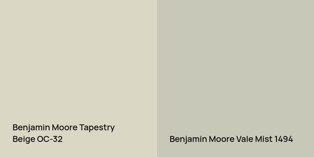 Benjamin Moore Tapestry Beige vs. Benjamin Moore Vale Mist