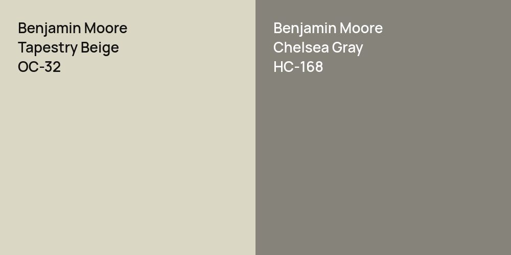 Benjamin Moore Tapestry Beige vs. Benjamin Moore Chelsea Gray