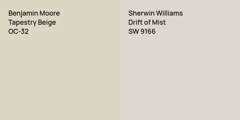 Benjamin Moore Tapestry Beige vs. Sherwin Williams Drift of Mist