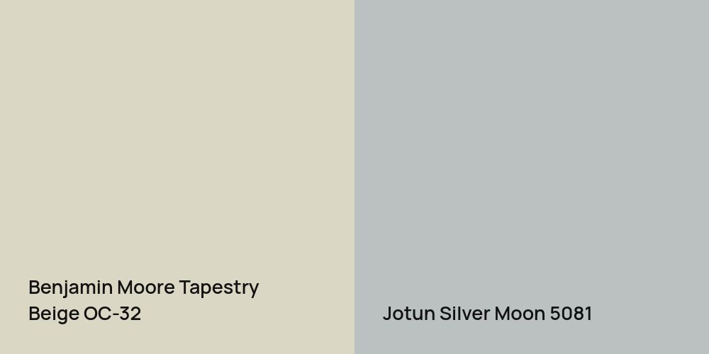 Benjamin Moore Tapestry Beige vs. Jotun Silver Moon