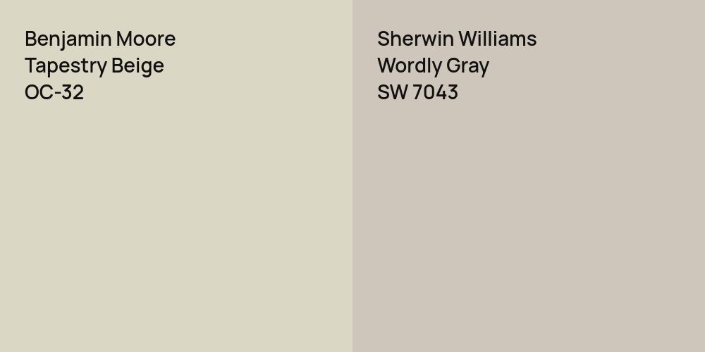 Benjamin Moore Tapestry Beige vs. Sherwin Williams Wordly Gray