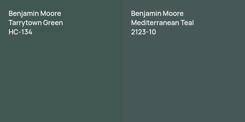 Benjamin Moore Tarrytown Green vs. Benjamin Moore Mediterranean Teal