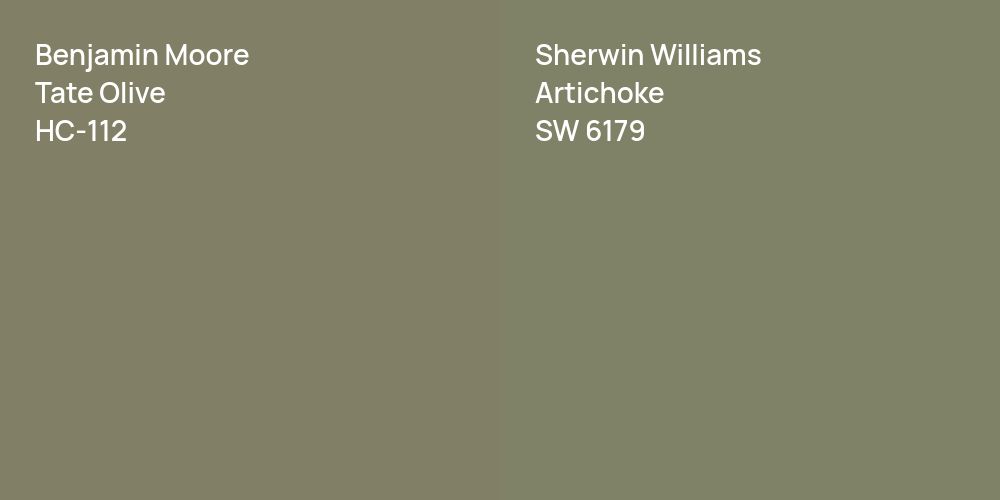 Benjamin Moore Tate Olive vs. Sherwin Williams Artichoke