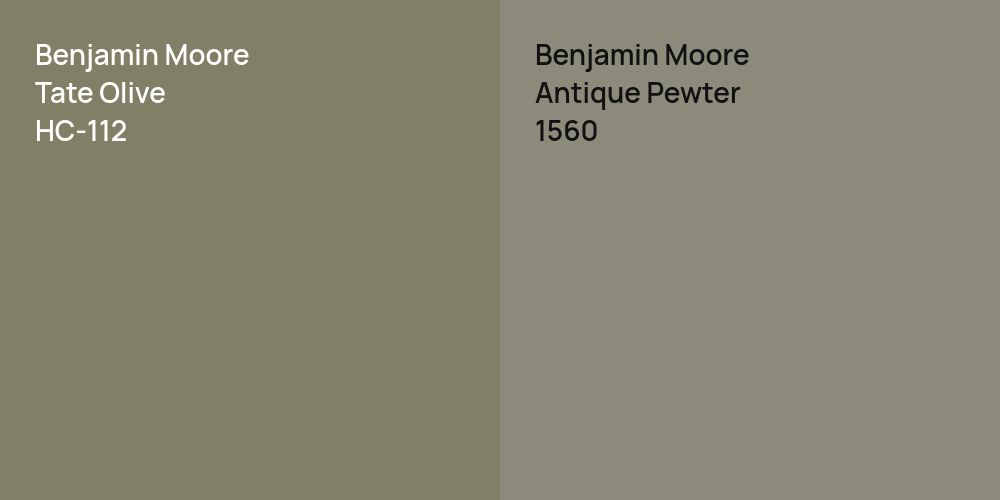 Benjamin Moore Tate Olive vs. Benjamin Moore Antique Pewter