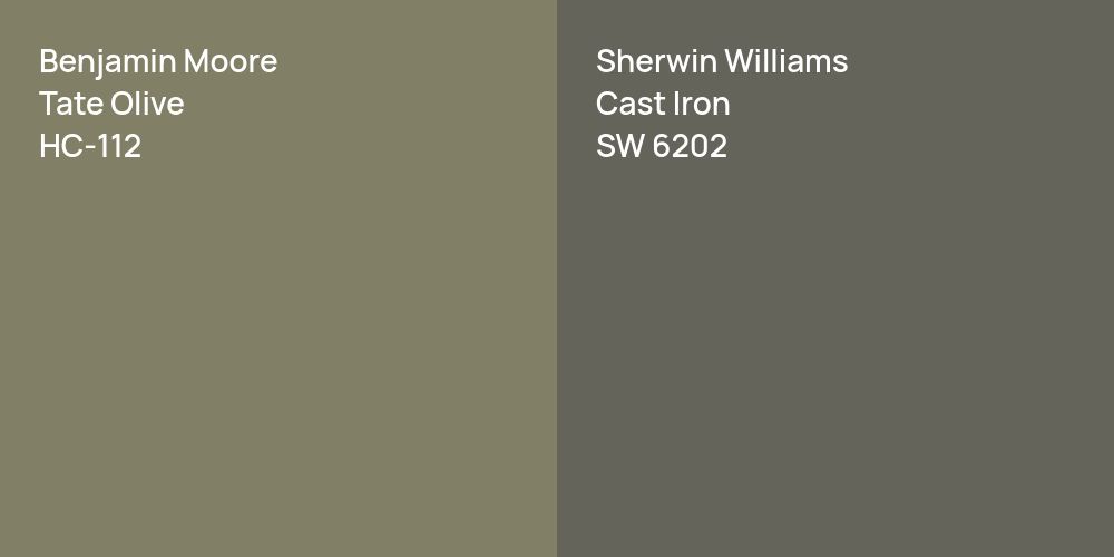 Benjamin Moore Tate Olive vs. Sherwin Williams Cast Iron