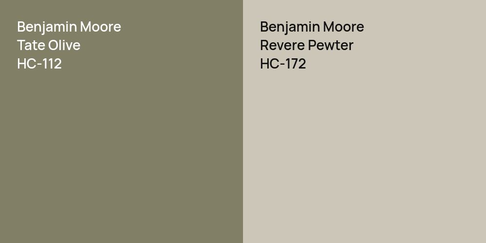 Benjamin Moore Tate Olive vs. Benjamin Moore Revere Pewter