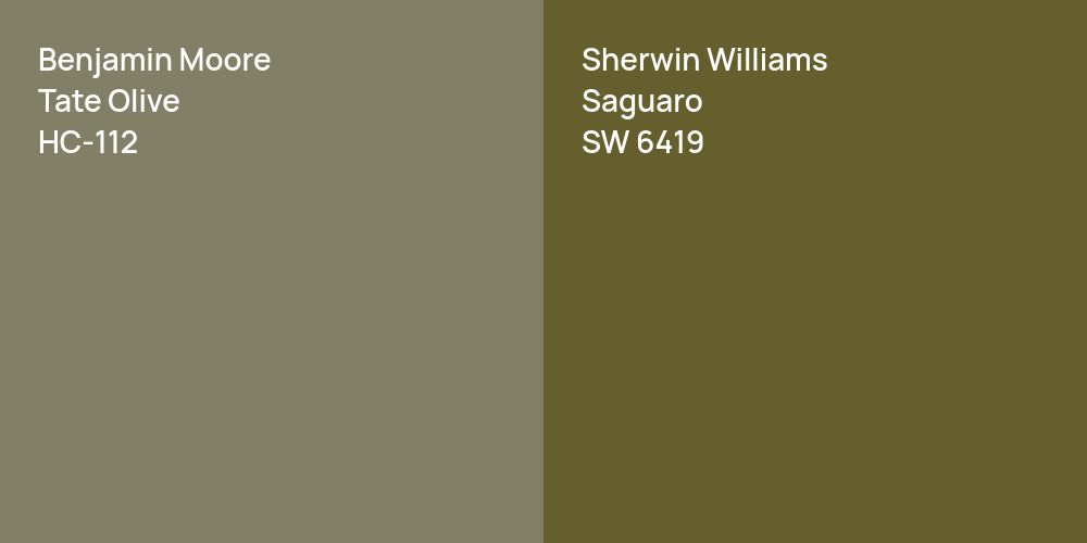 Benjamin Moore Tate Olive vs. Sherwin Williams Saguaro