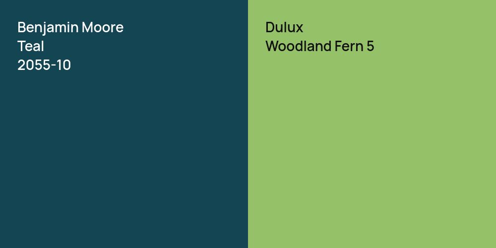 Benjamin Moore Teal vs. Dulux Woodland Fern 5