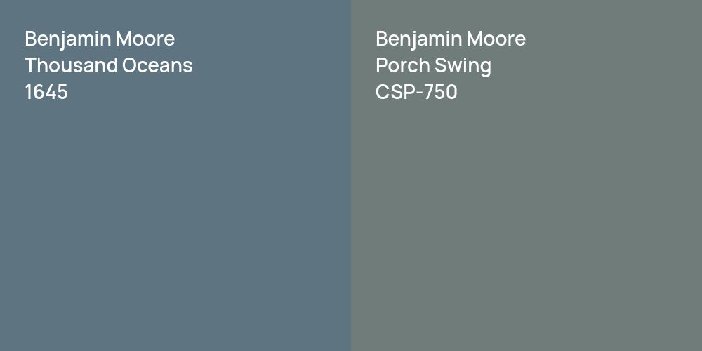 Benjamin Moore Thousand Oceans vs. Benjamin Moore Porch Swing