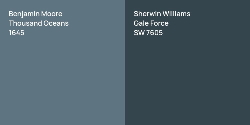 Benjamin Moore Thousand Oceans vs. Sherwin Williams Gale Force